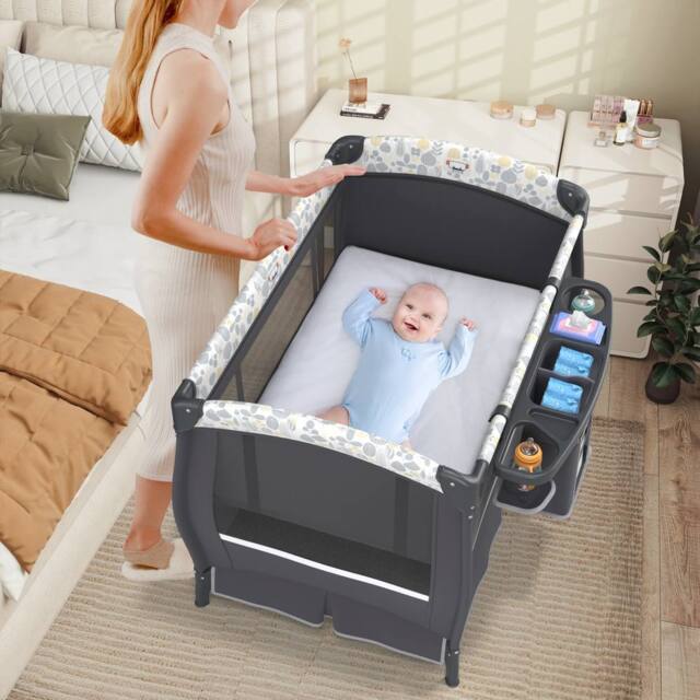 CASART 5 in 1 Portable Pack & Play Baby Nursery Center w/Bassinet &Travel Bag - Size: Cot Bed - image 1