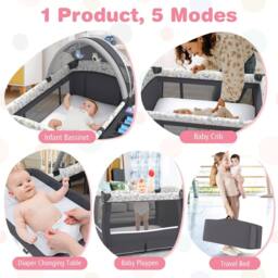 CASART 5 in 1 Portable Pack & Play Baby Nursery Center w/Bassinet &Travel Bag - Size: Cot Bed - thumbnail 6