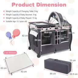 CASART 5 in 1 Portable Pack & Play Baby Nursery Center w/Bassinet &Travel Bag - Size: Cot Bed - thumbnail 8
