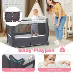 CASART 5 in 1 Portable Pack & Play Baby Nursery Center w/Bassinet &Travel Bag - Size: Cot Bed - thumbnail 7