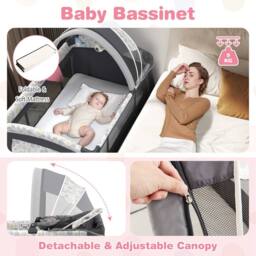 CASART 5 in 1 Portable Pack & Play Baby Nursery Center w/Bassinet &Travel Bag - Size: Cot Bed - thumbnail 4