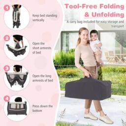 CASART 5 in 1 Portable Pack & Play Baby Nursery Center w/Bassinet &Travel Bag - Size: Cot Bed - thumbnail 3