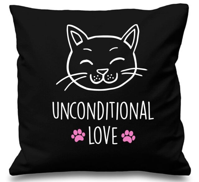 "60 SECOND MAKEOVER Black Cushion Cover Cat Unconditional Love 16"" x 16"" Mum Friend Gift Decorative - Size: 40 cm x 40 cm"