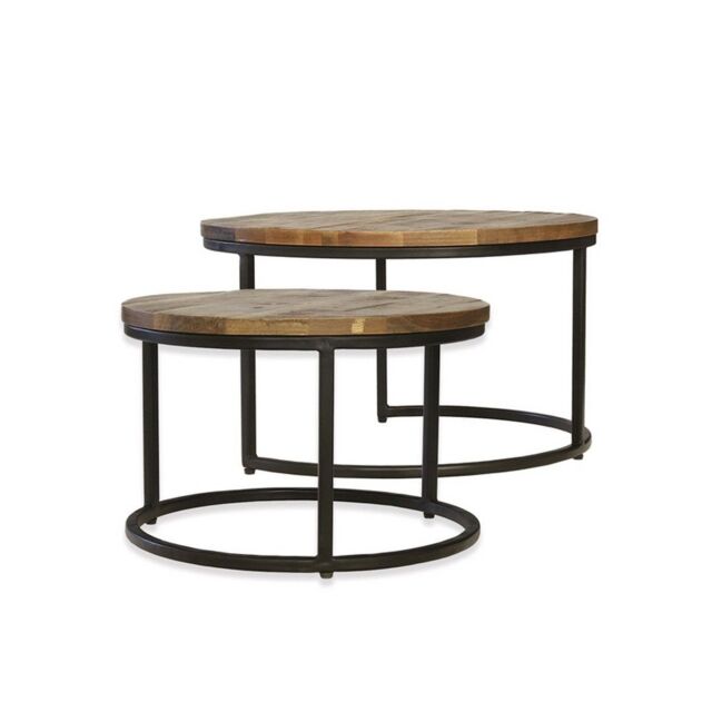 Jaipur Furniture Ltd Industrial Round Stool (Set of 2) - Mango Wood/Iron - L70 x W70 x H40 cm - Mango PP Saw Finish in Brown - image 1