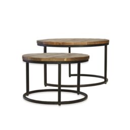 Jaipur Furniture Ltd Industrial Round Stool (Set of 2) - Mango Wood/Iron - L70 x W70 x H40 cm - Mango PP Saw Finish in Brown - thumbnail 1