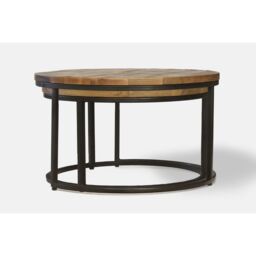 Jaipur Furniture Ltd Industrial Round Stool (Set of 2) - Mango Wood/Iron - L70 x W70 x H40 cm - Mango PP Saw Finish in Brown - thumbnail 2