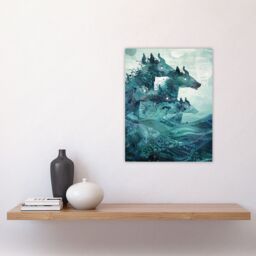 "Artery8 Mythical Sea Kelpies Riding Waves Artwork Blue Wall Art Print - Size: W24"" x H32""" - thumbnail 4
