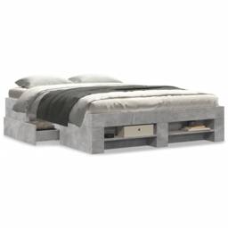 Berkfield Home Bed Frame without Mattress Concrete Grey 140x190cm Engineered Wood - Size: 140x190 cm - thumbnail 4