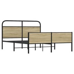 Berkfield Home Metal Bed Frame without Mattress Sonoma Oak 150x200 cm King Size in Brown - thumbnail 3