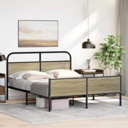 Berkfield Home Metal Bed Frame without Mattress Sonoma Oak 150x200 cm King Size in Brown - thumbnail 4