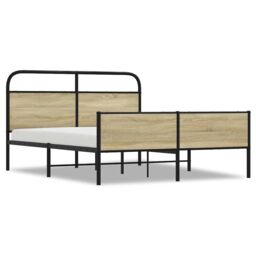 Berkfield Home Metal Bed Frame without Mattress Sonoma Oak 150x200 cm King Size in Brown - thumbnail 2