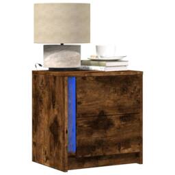 Berkfield Home Bedside Cabinet with LED Lights Smoked Oak Engineered Wood in Brown - thumbnail 2