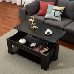 EONLION Lift-Top Coffee Table, Wooden Storage Ottoman Tea Table in Black