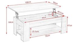 EONLION Lift-Top Coffee Table, Wooden Storage Ottoman Tea Table in Black - thumbnail 2