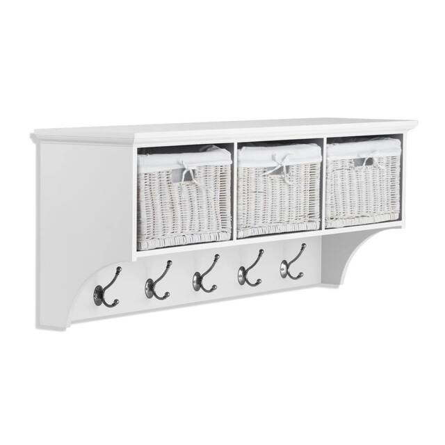 Statement Furniture Tetbury Large Hallway Coat Rack / Shelf with Wicker Storage Baskets in White - image 1