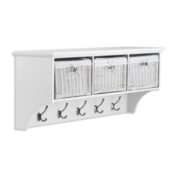 Statement Furniture Tetbury Large Hallway Coat Rack / Shelf with Wicker Storage Baskets in White - thumbnail 1