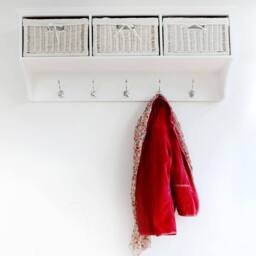 Statement Furniture Tetbury Large Hallway Coat Rack / Shelf with Wicker Storage Baskets in White - thumbnail 5