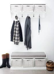 Statement Furniture Tetbury Large Hallway Coat Rack / Shelf with Wicker Storage Baskets in White - thumbnail 3