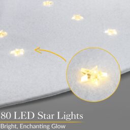 Christow Christmas Tree Mat Felt Floor Protector Light Up LED Stars Battery Operated 98cm in White - thumbnail 3