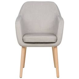 Wyld and Coco Taupe Velvet Dining Chair with Armrests and Rubberwood Legs in Beige - thumbnail 3