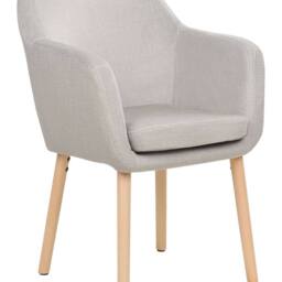 Wyld and Coco Taupe Velvet Dining Chair with Armrests and Rubberwood Legs in Beige - thumbnail 2