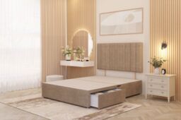"Somnior Alexas 2 Drawers Divan Bed with 30"" Upholstered Headboard Plush Velvet in Beige - Size: Single"
