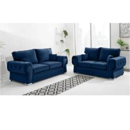 Furniture 786 Chingford Plush Velvet Full Back 3+2 Seater Sofa Set in Mid Blue - thumbnail 1