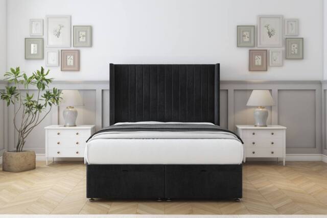 "Comfort Beds Chester Naples Ottoman Bed Set With 54"" Wingback Headboard in Black - Size: King" - image 1