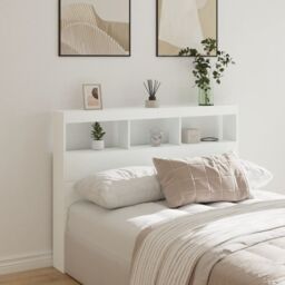 Berkfield Home Headboard Cabinet with LED White 140x17x102 cm - Size: 140 x 17 x 102 cm - thumbnail 1