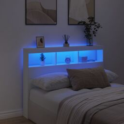 Berkfield Home Headboard Cabinet with LED White 140x17x102 cm - Size: 140 x 17 x 102 cm - thumbnail 4