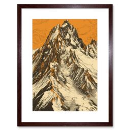 "Artery8 Wall Art Print K2 Mountain Peak Summit Climbers White & Orange Artwork Framed 9X7 Inch in Brown - Size: W7"" x H9""" - thumbnail 1