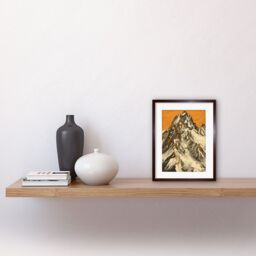 "Artery8 Wall Art Print K2 Mountain Peak Summit Climbers White & Orange Artwork Framed 9X7 Inch in Brown - Size: W7"" x H9""" - thumbnail 2