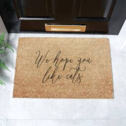 Artsy Mats We Hope You Like Cats Coir Doormat (60 x 40cm) in Brown - Size: 40 cm x 60 cm - thumbnail 1