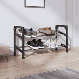 Berkfield Home Extendable Shoe Rack with 2 Shelves 119x24x37 cm in Black - Size: 119 x 24 x 37 cm - thumbnail 2