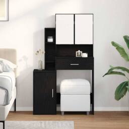 Berkfield Home Dressing Table with Mirror&LED Lights Black Oak Engineered Wood - thumbnail 2