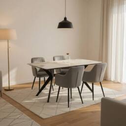 Outdoor Living San Diego Marble Top Dining Table with Charlotte Velvet Chairs - Grey