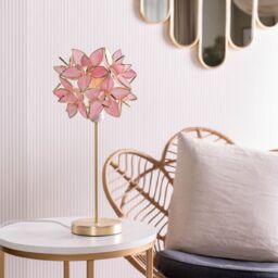 ValueLights Reine Gold Stem Table Lamp with Glass Flower Pendant in Bright Pink - Size: 8 inches