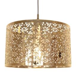 Happy Homewares Moroccan Designed Large Gold Metal Pendant Shade with Floral Decor - Size: 16 inches - thumbnail 1
