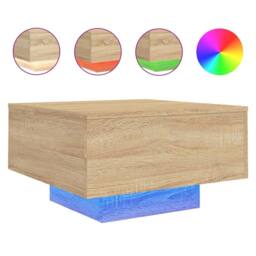 Berkfield Home Modern Coffee Table with LED Lights Sonoma Oak 55x55x31 cm in Light Tan - Size: 55 x 55 x 31 cm - thumbnail 3