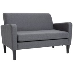 HOMCOM Linen Modern-Curved 2-Seat Sofa Loveseat with Thick Cushion Wood Legs in Grey - thumbnail 2
