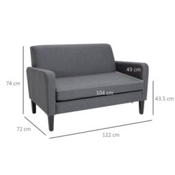 HOMCOM Linen Modern-Curved 2-Seat Sofa Loveseat with Thick Cushion Wood Legs in Grey - thumbnail 3