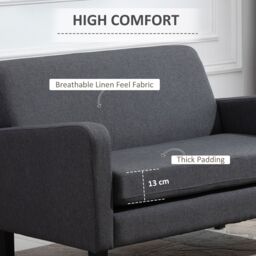 HOMCOM Linen Modern-Curved 2-Seat Sofa Loveseat with Thick Cushion Wood Legs in Grey - thumbnail 4