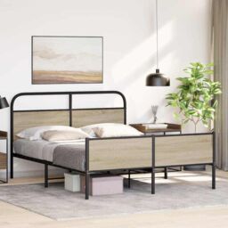 Berkfield Home Metal Bed Frame without Mattress Smoked Oak 180x200 cm Super King in Brown - thumbnail 4