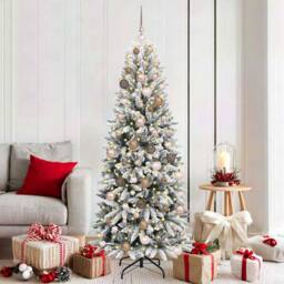 Berkfield Home Artificial Christmas Tree with 300 LEDs White 73 x 73 x 180 cm - thumbnail 1