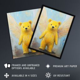 "Artery8 Cute Yellow Teddy Bear With Wings Oil Painting Wall Art Print - Size: W12"" x H16""" - thumbnail 2