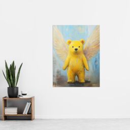 "Artery8 Cute Yellow Teddy Bear With Wings Oil Painting Wall Art Print - Size: W12"" x H16""" - thumbnail 4