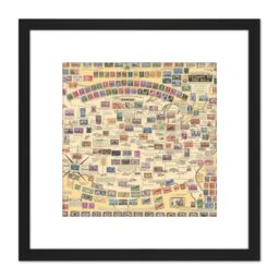 Artery8 Map Ernest Dudley Chase 1947 Stamps USA Pictorial 8X8 Inch Square Wooden Framed Wall Art Print Picture with Mount in Black - thumbnail 1