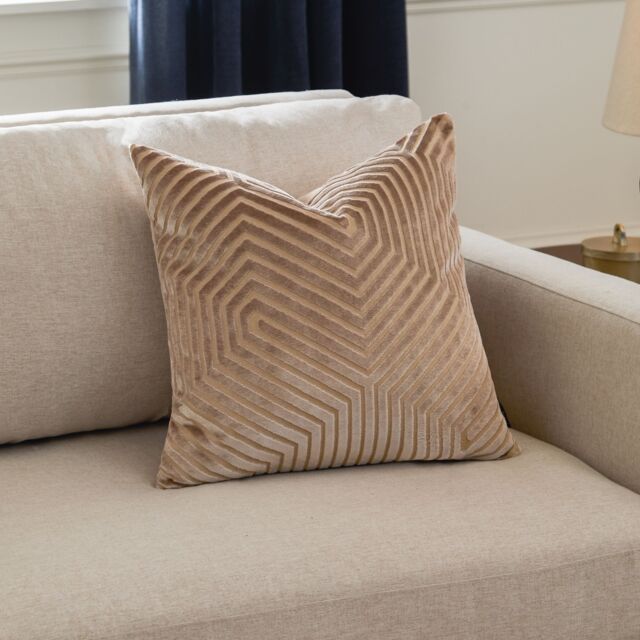 Paoletti Evoke Cut Velvet Cushion in Natural - Size: 45 cm x 45 cm - image 1