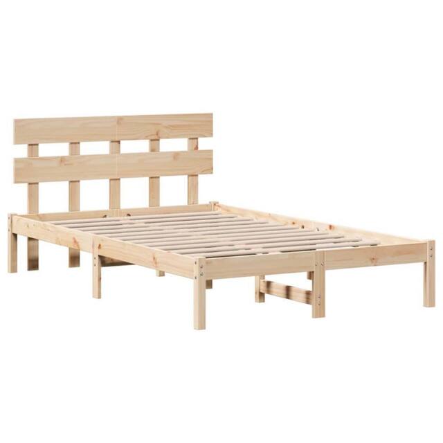 Berkfield Home Bed Frame with Headboard 140x190 cm Solid Wood Pine in Light Tan - image 1