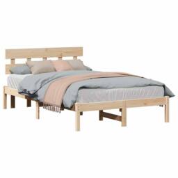 Berkfield Home Bed Frame with Headboard 140x190 cm Solid Wood Pine in Light Tan - thumbnail 3